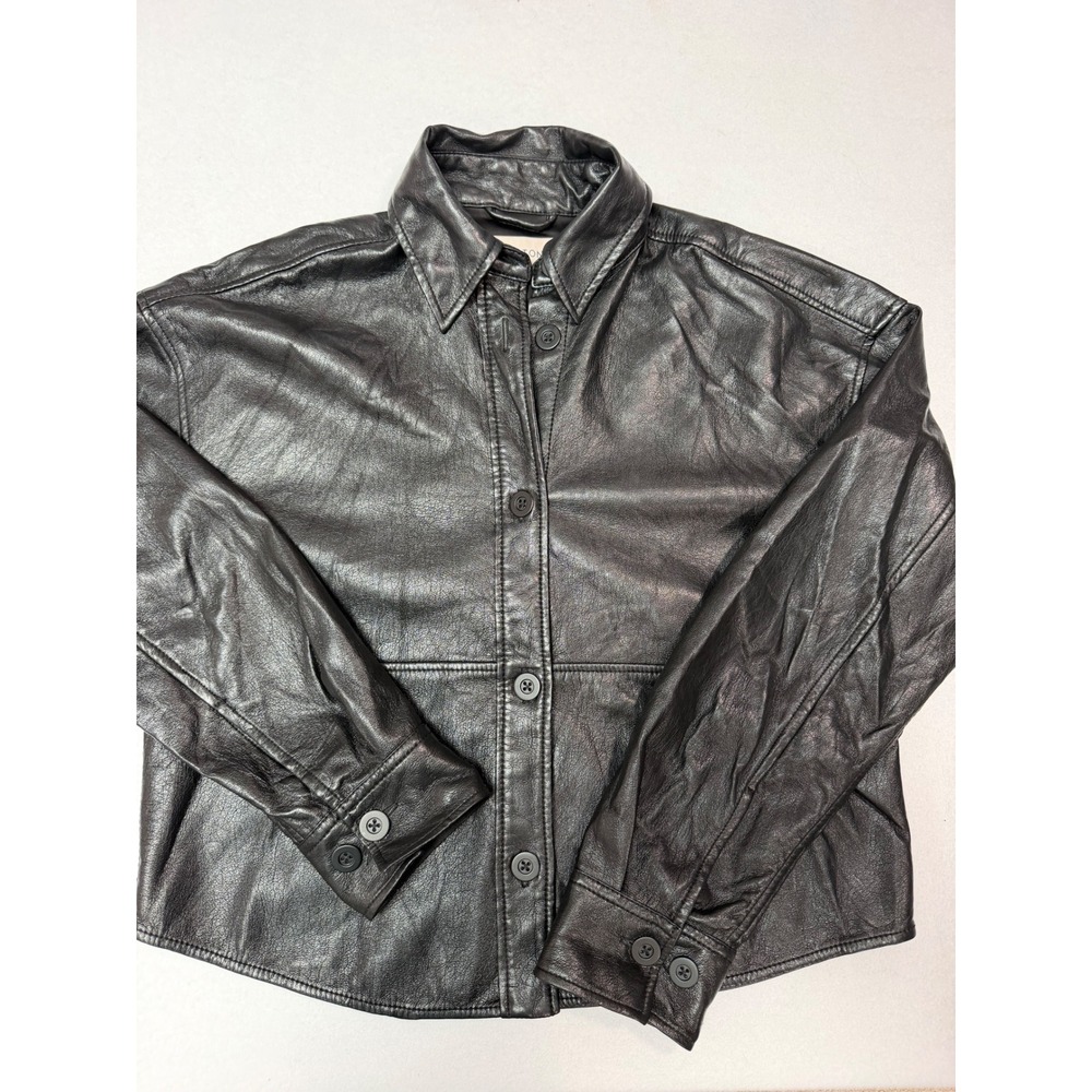 Babaton Black Faux Leather Button Down Shirt Jacket XS 92189